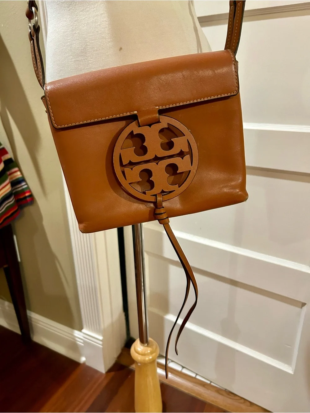 Tory Burch Tan Leather Logo Crossbody Bag